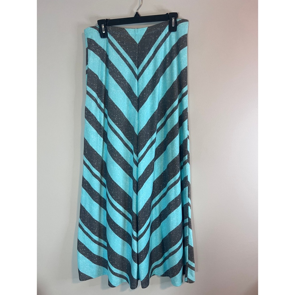 Cato Sportswear Womens Aqua Blue Gray Chevron Stripe Lined Maxi Skirt Size M NWT